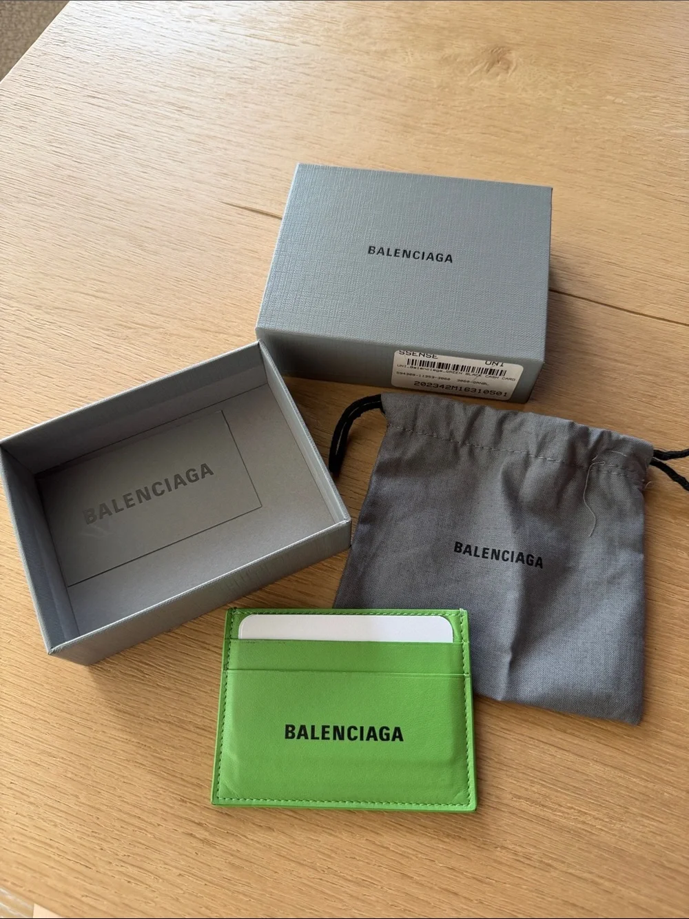 Balenciaga Bright Green Leather Card Holder with Black Logo